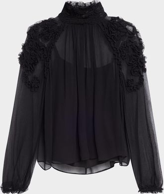 Ulla Johnson Magdalena Long-Sleeve Silk Blouse