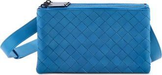 Bottega Veneta Triple Zip Messenger Intrecciato Nappa kleine crossbodytas - Blauw