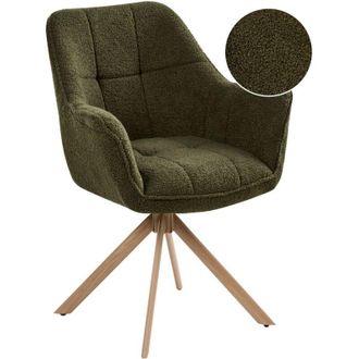 Beliani Swivel Dining Chair Green Boucle Teddy Upholstered Seating and Curved Backrest Dining Room Scandinavian Style HAYDEN