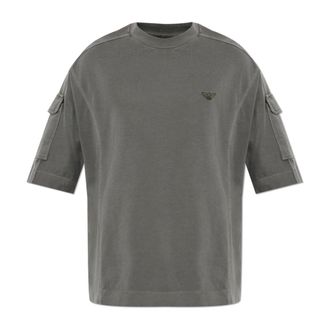 Emporio Armani T-Shirts, male, Gray, Size: 2XL T-shirt with Sleeve Pockets
