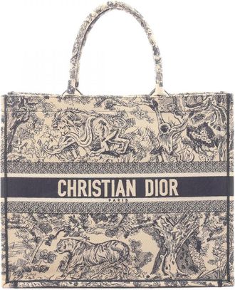 Dior Beige Navy Canvas Handbag Tote Bag (Pre-Owned)