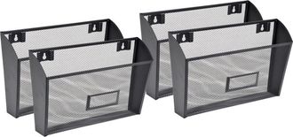 Lorell Mesh Wire Wall Pockets - 6.6 Height x 12.6 Width x 4.8 Depth - Black - 4 / Carton