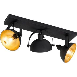 QAZQA Qazqa Industrial Plaf&oacute;n Industrial Negro Con Dorado 3 Luces Regulables - Magnax Acero Alargada Adecuado Para Led Max. 3 X 40 Watt