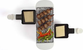 Livoo Appareil &Agrave; Raclette Blanc 2 Personnes + 2 Caquelons - 350w - Plateau Amovible En Granite