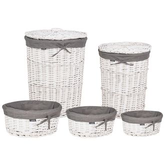 Beliani Beliani - Conjunto De 5 Cestas Para Ropa De Madera De Sauce Moderno Cestos Para La Colada Gris Y Blanco Vakari