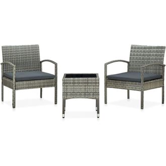 vidaXL Set De Muebles Bistro De Jard&iacute;n 3 Piezas Cojines Rat&aacute;n Pe Gris Vidaxl