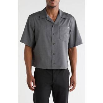 Helmut Lang Boxy Short Sleeve Wool Button-Up Shirt in Light Grey Melange at Nordstrom Rack, Size X-Large