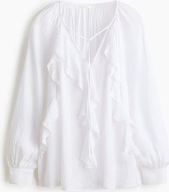 H&M Flounce-trimmed Blouse in White at Nordstrom, Size X-Small