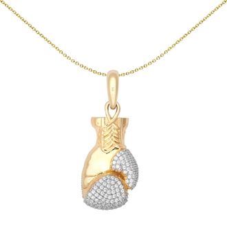 Jewelco London 9ct 2-Colour Gold CZ 3D Single Boxing Glove Pendant, Medium - JPD595