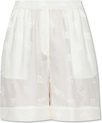Dolce & Gabbana Zijden shorts met monogram - Dames - Bermuda - Beige - S - Korte Broeken