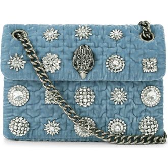 Kurt Geiger Mini Kensington Velvet Crossbody Bag in Mid Blue at Nordstrom Rack