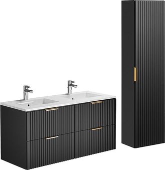 Vente-Unique Mueble de ba&ntilde;o suspendido con lavabo encastrado y armario - Negro - 120 cm - ZEVARA