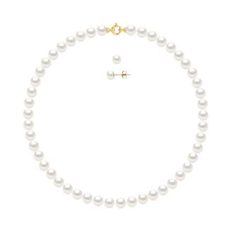 Ateliers Saint Germain Womens Set Necklace + Earrings - Real Cultured Freshwater Pearls Round 8-9 mm - Gold - One Size