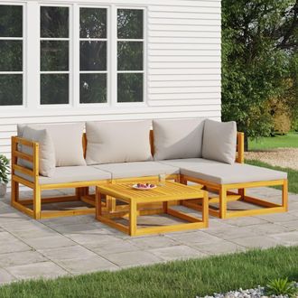 vidaXL Set Muebles De Jard&iacute;n 5 Pzas Madera Maciza Y Cojines Gris Claro Vidaxl