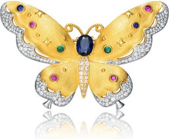 Rachel Glauber Two-Tone with Colored Cubic Zirconia Butterfly Pin