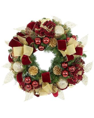 Creative Displays Inc. Handcrafted 26In Holiday Wreath With Hydrangeas, Ornaments & Bows