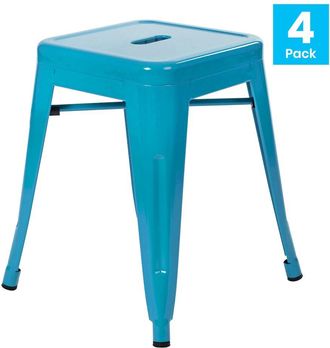 Flash Furniture 18 Table Height Stool, Stackable Metal Dining Stool in Teal - Set of 4