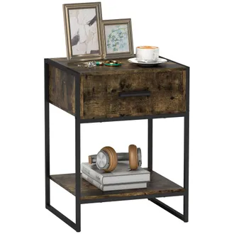HOMCOM Modern Bedside Table - Nightstand with Drawer Shelf Rustic Brown | TJ Hughes
