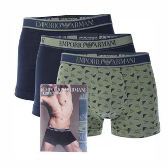 Emporio Armani Heren Core Logo Boxershorts (Set van 3) (Donkerblauw/groen)