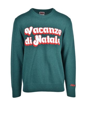 MC2 Saint Barth Green Wool-Blend Text Crewneck Sweater