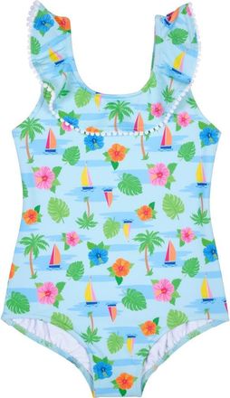 Florence Eiseman Tropical Print Ruffle Neck Swimsuit in Multi at Nordstrom, Size 24M