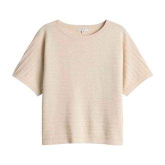 OPUS Pullover van fijne breitechniek met korte mouwen - Dames - Truien - Beige - Maat: XL