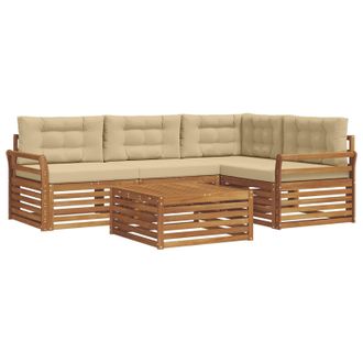vidaXL Conjunto De Sof&aacute;s De Exterior Con Coj&iacute;n 5 Pcs Natural Y Beige Vidaxl