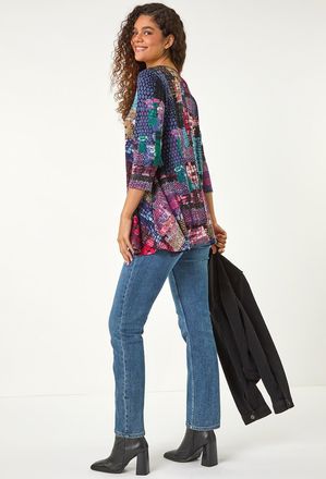 Roman Abstract Print Asymmetric Tunic