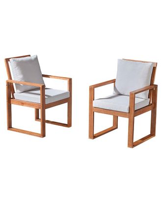 Alaterre Furniture Weston Eucalyptus Wood Outdoor Dining Chairs With Cushions, Set Of 2