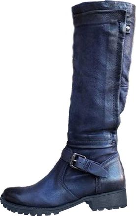 Generic Knee High Boots for Women Chunky Block Heel Boot Grip Sole Autumn Winter Cowboy Platform Shoes Mid Calf Vintage Booties Longline Waterproof Trainers C