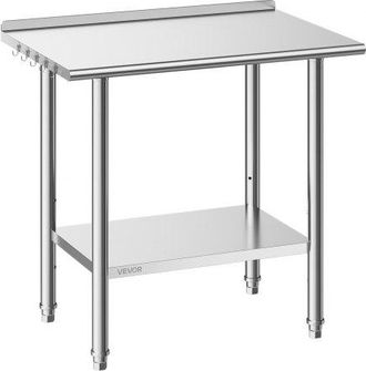 OEM Mesa De Trabajo De Acero Inoxidable 2 Niveles, Mesa De Preparaci&oacute;n De Alimentos 91,5x61x89,4 Cm, Estante Inferior Ajustable, Protector Contra Salpicad