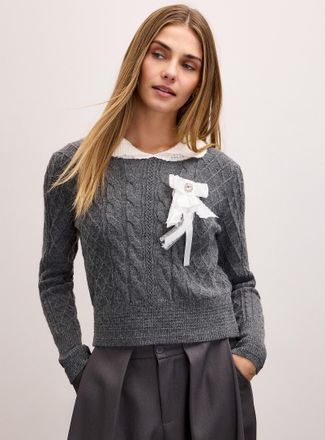 Icone Womens Cables and diamonds Peter Pan collar sweater