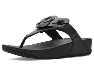 FitFlop Lulu Flower Toe-post Sandals Womens Wedge Shoes Black : 11 M (B), Synthetic