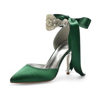 Miyoopark Wedding and Evening Shoes for Women Prom Pumps with Ribbon M531 Dark Green UK 6.5