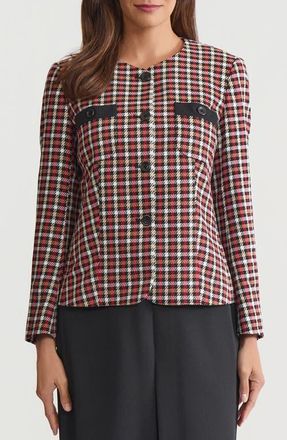 Kasper Collarless Houndstooth Blazer in Black/Fire Red Mlt at Nordstrom, Size 10
