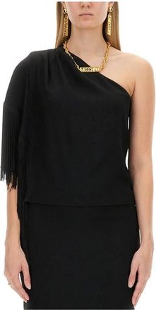 Moschino One-shoulder Blouse met Franjes - Dames - Blouses - Zwart - S - Overhemden