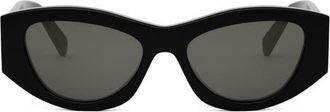 Celine Triomphe 55mm Rectangular Sunglasses in Shiny Black /Smoke at Nordstrom
