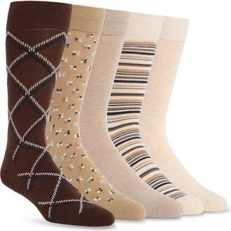 Nordstrom Rack 5-Pack Cushioned Dress Socks in Nuetral Tan Double Diamond at Nordstrom Rack, Size Regular