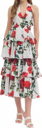 Entro Delta Rose Eyelet Tiered Midi Dress In White