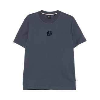 HUGO BOSS Camiseta de punto de algod&oacute;n con parche del logo - Tops - Hombre - Azul - 2XL