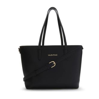 Mario Valentino Tassen, Dames, Zwart, ONE Size, Zwarte Faux Leren Shopper Tas