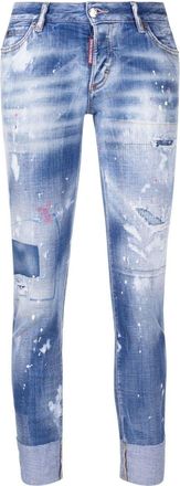 Dsquared2 distressed logo-embroidered slim jeans - women - Spandex/Elastane/Cotton/Cotton/Polyester - 36 - Blue