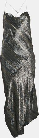Haney Metallic Lurex Silk Blend Asymmetric Maxi Slip Dress
