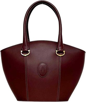 Cartier Bordeaux Leather Handbag Tote Bag (Pre-Owned)