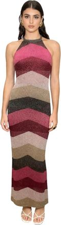 Akep Abito Lungo Smanicato Maxi Chevron Lurex - Dames - Feestkleedjes - Veelkleurig - M - Kleedjes