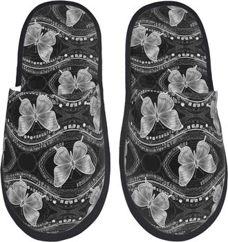 Generic Breathable Fluffy Slipper Black Butterfly House Shoes Comfortable Home Slippers for Travel Family Hotels L