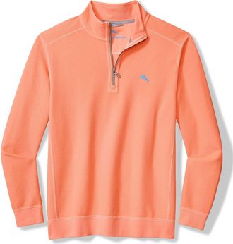 Tommy Bahama Montego Bay Textured Cotton & Lyocell Half Zip Pullover in Bright Peach at Nordstrom, Size Xx-Large