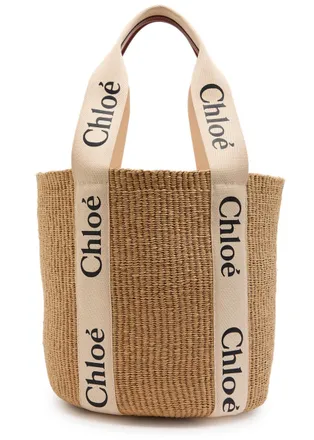 Chlo&eacute; Woody Large Logo-print Raffia Basket bag - Natural - One Size