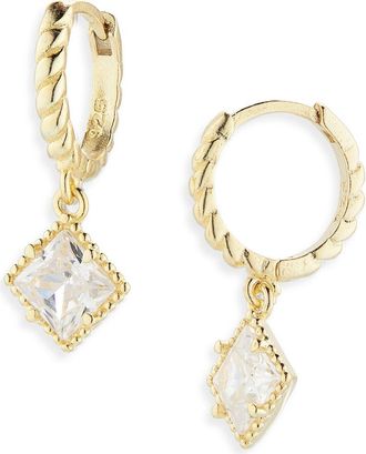 Argento Vivo Cubic Zirconia Drop Twisted Huggie Hoop Earrings in Gold at Nordstrom Rack