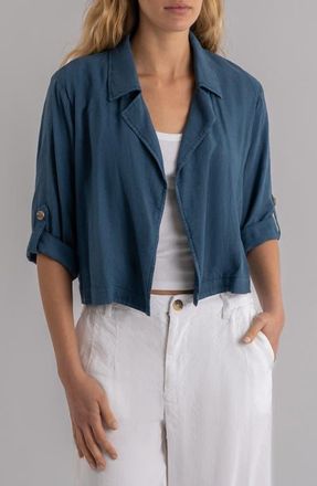Kut from the Kloth Nadine Crop Open Front Linen Blend Jacket in Coastal Blue at Nordstrom, Size X-Large